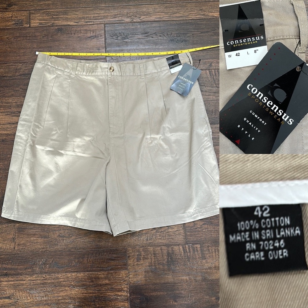 Consensus men’s khaki golf shorts NWT SZ 42” 21.5” long front/back pockets